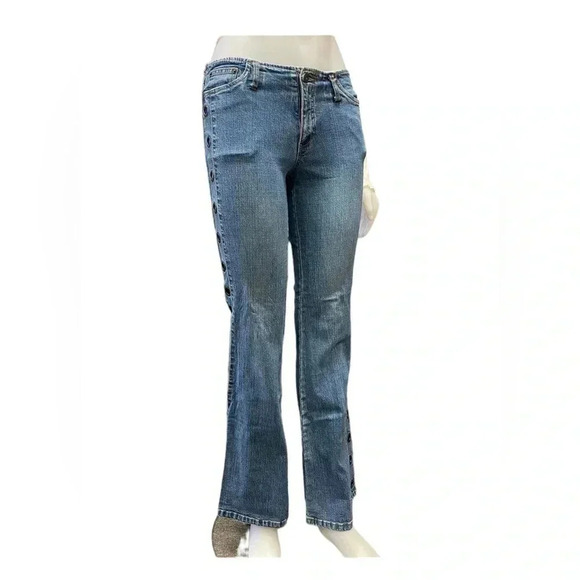 Garage Vintage Y2K Flare Bell Bottom Grommet  Detail Jeans Size 9 - Picture 2 of 15